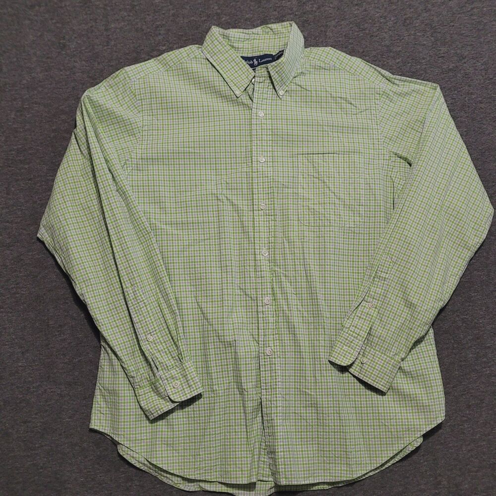Ralph Lauren 17.5 XL classic fit button front polo dress shirt pocket plaid lime